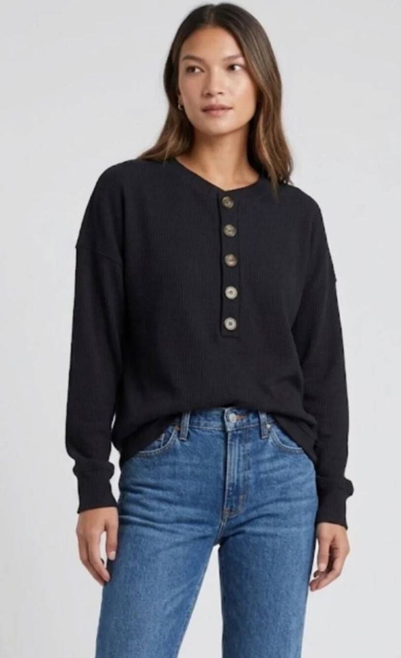 Lett Kruger Henley Top Black Sz S
